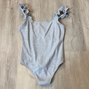 Ruffled Strap Grey Ribbed Bodysuit